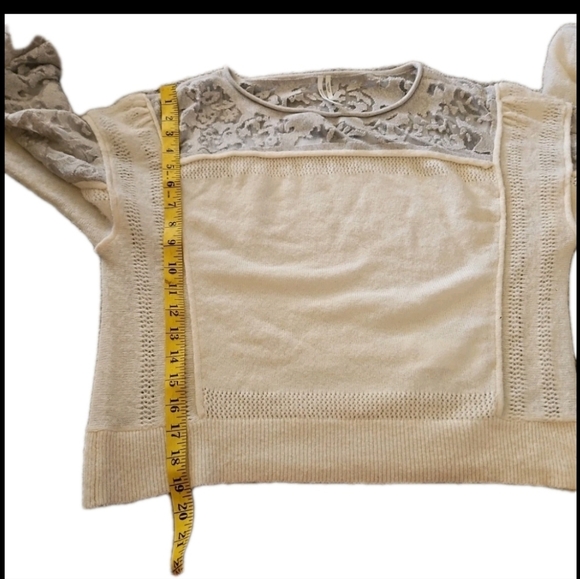 Anthropologie Womens Cream Sheer Balloon Sleeve Wool Blend Soft Feminine Sweater - Picture 15 of 15
